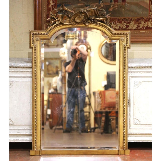 Mid 19th Century 19th Century French Louis XVI Giltwood Mantel Mirror With Musical Trophy Crest For Sale - Image 5 of 11