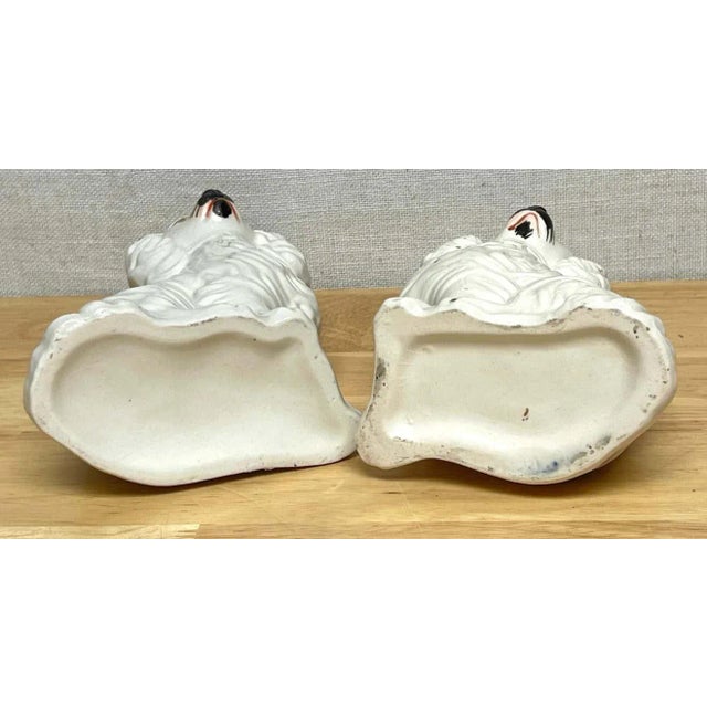 Victorian Mid 19th Century Diminutive Antique Staffordshire Black & White Seated Spaniels, C. 1860s - A Pair For Sale - Image 3 of 12