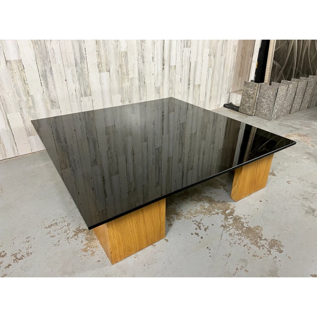 Mid-Century Modern Smoked Glass and Wood Coffee Table For Sale - Image 3 of 12