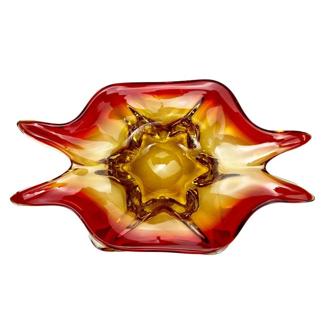 Vintage Italian Murano Sommerso Red & Orange Art Glass Bowl For Sale - Image 10 of 10
