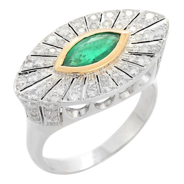Statement Evil Eye Emerald Diamond Protection Ring in 18k Size 7 For Sale