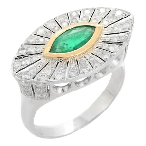Statement Evil Eye Emerald Diamond Protection Ring in 18k Size 7