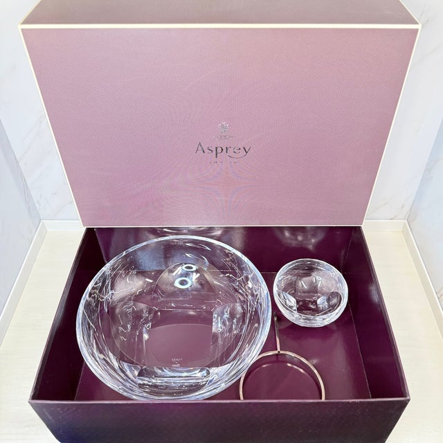 English Asprey London Crystal & Sterling Silver Caviar Server Set W/ Box For Sale - Image 3 of 7