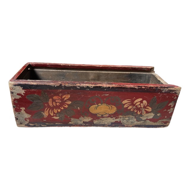 Vintage Hand Painted Detailed Wooden Box For Sale