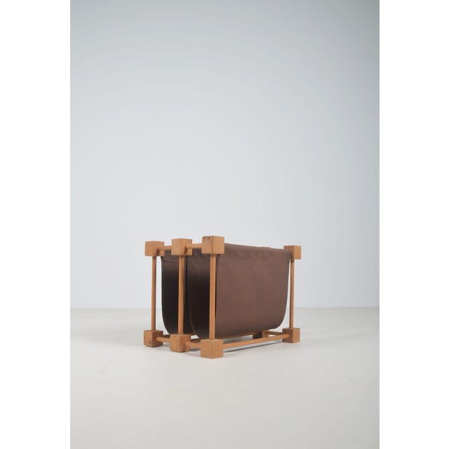 Wood Double Magazine Holder in Wood and Linen, 1960s For Sale - Image 7 of 7