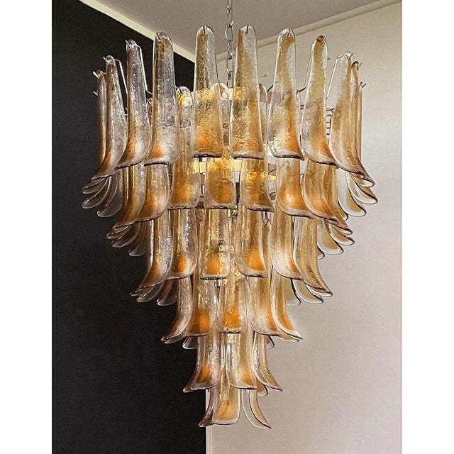Metal Italian Amber Murano Glass Petal Chandelier For Sale - Image 7 of 8