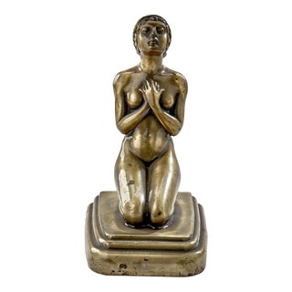 Art Deco Silvered Bronze Kneeling Nude Dancer Bookend For Sale