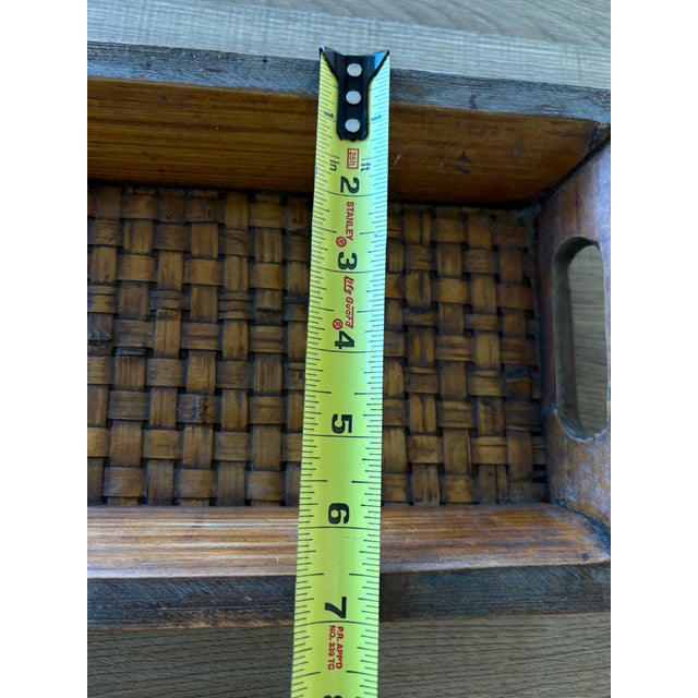 Vintage Primitive Handcrafted Bamboo Wood & Woven Splint Tray For Sale - Image 10 of 11