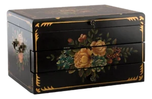 Tole Painted Black Lacquer Silverware Flatware Chest