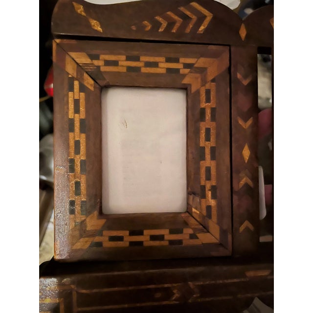 1930s Handcrafted Marquetry Inlay Double Picture Table Top Desk Frame For Sale - Image 6 of 12