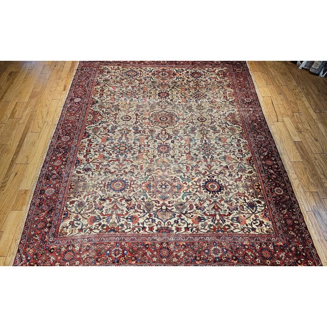 Antique Persian Ziegler Mahal Sultanabad Rug, Hand-Knotted Wool, Geometric Pattern, 11x14, Ivory & Red For Sale - Image 9 of 17