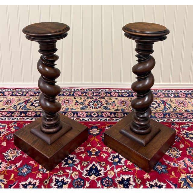 Antique Pair French Louis XIII Barley Twist Pedestals Plant Stands Oak 33" T For Sale - Image 18 of 18