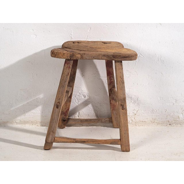 Antique Wabi Sabi Stool in Elm, 1900s For Sale - Image 6 of 8