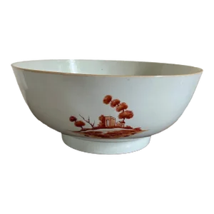 18th Century Chinese Export Porcelain Rouge de Fer Footed Punch Bowl