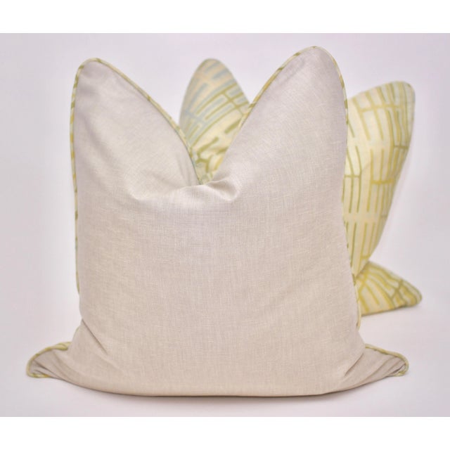 Beautifully handmade pair of TylerGraphic hand blocked "Trestle" 24" Square pillows in "Oceana." This fabric will not be...