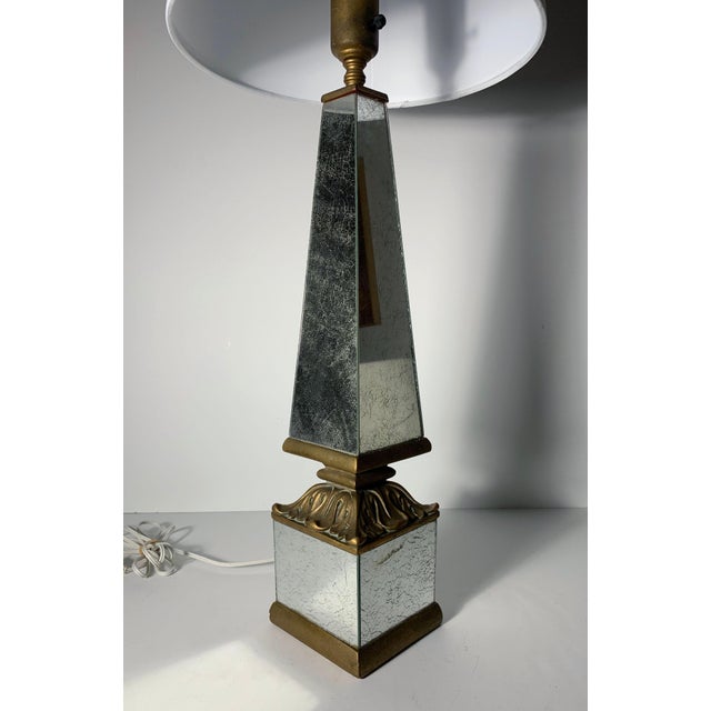 Pair of 1940s Hollywood Regency Mirrored Obelisk Form Table Lamps For Sale - Image 9 of 11