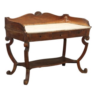 Italian Empire Desk in Walnut with Marble Top For Sale