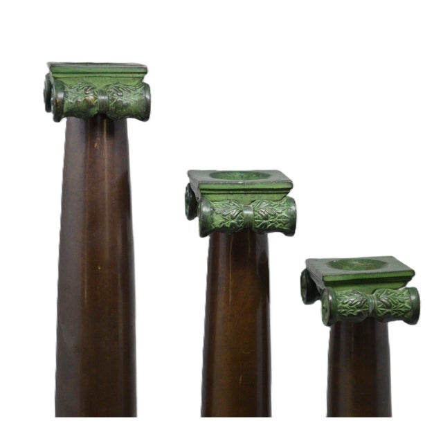 1980s Castilian Imports Bronze Iron Ionic Column Corinth Candleholders - Set of 3 For Sale In Cincinnati - Image 6 of 8