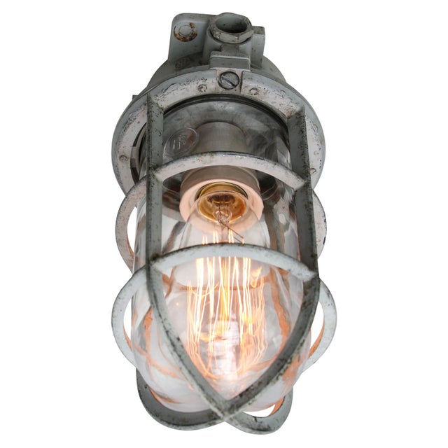 Gray Vintage Industrial Clear Glass Flush Mount Ceiling Light from Industria Rotterdam For Sale - Image 8 of 9