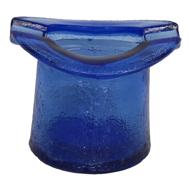 Cobalt Blue Frosted Glass Top Hat Toothpick Holder Ashtray 4586b For Sale