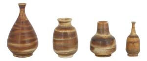 Small Mid-Century Scandinavian Modern Honey Stoneware Vases by Gunnar Borg for Höganäs Ceramics, 1960s, Set of 4