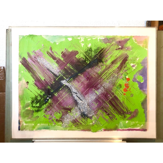 Lime Sheila Elias, 1980's Mixed Media Painting Glitter Feminist Pop Art Miami Artist Sheila Elias, 1980 For Sale - Image 8 of 16