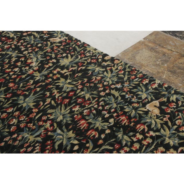 Rug & Kilim Rug & Kilim’s Tudor Style Pictorial Rug, Green and Blue Floral Pattern For Sale - Image 4 of 7