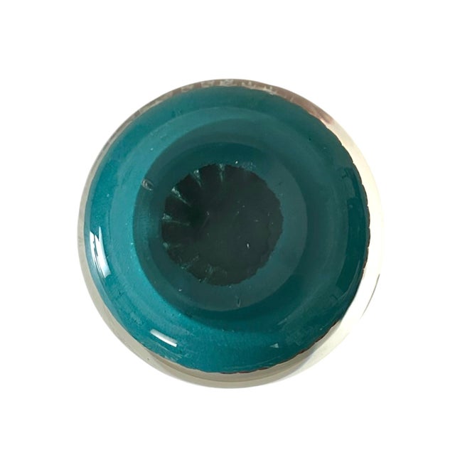 Late 20th Century Vintage Perthshire Art Glass Paperweight Twist & Millefiori in Turquoise & Amber, Made in Scotland For Sale - Image 5 of 5