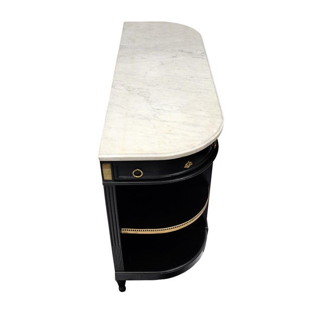 Black French Louis XVI Ebonized Mahogany Buffet With Carrara Marble and Brass Galleries, Circa 1880 For Sale - Image 8 of 9