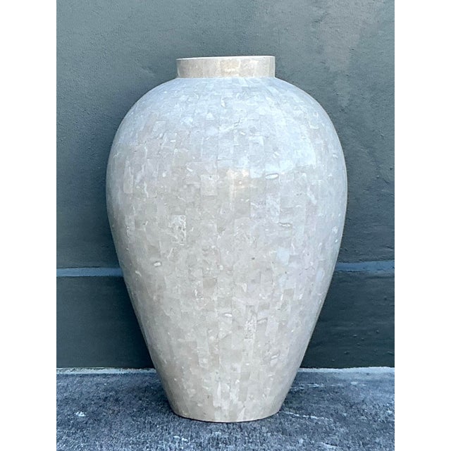Contemporary Vintage Boho Tessellated Stone Floor Vase For Sale - Image 3 of 11