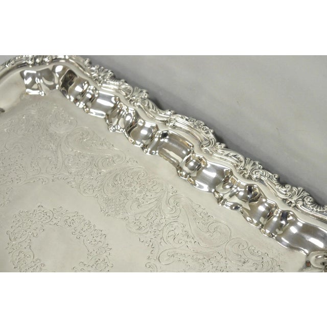 Vintage Victorian Silver Plated Footed Twin Handle Serving Platter Bar Tray For Sale - Image 12 of 15