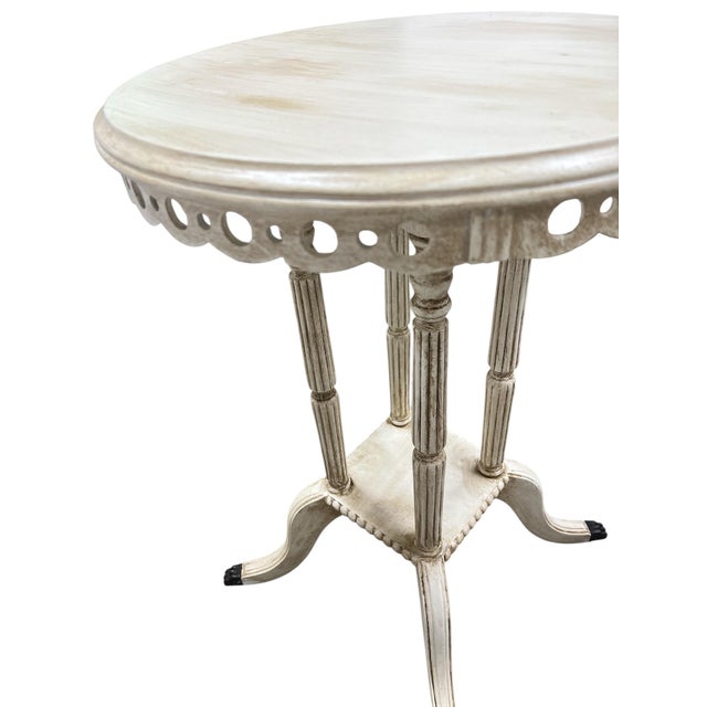 Wood Vintage Hand Painted Side Drink Table With Scalloped and Pierced Apron and Claw Feet For Sale - Image 7 of 9