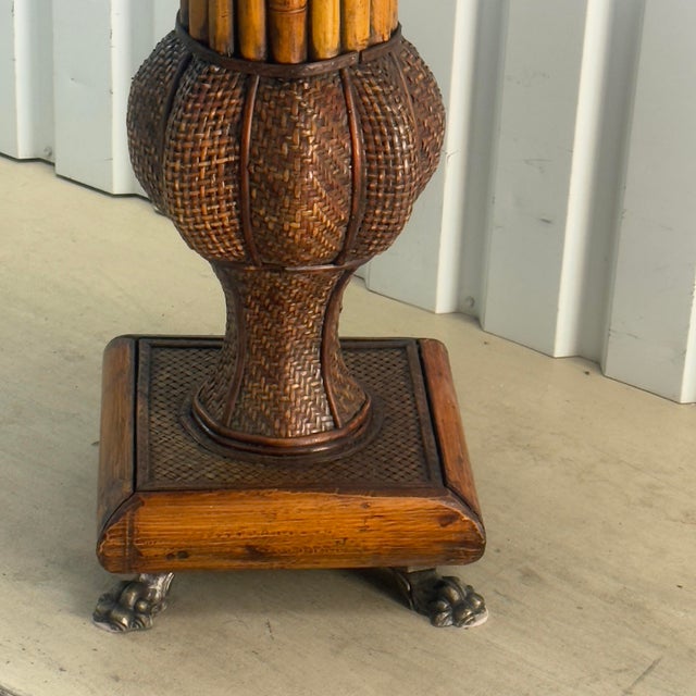1980s Maitland-Smith Attributed Burnt Bamboo Drop-Leaf Table With Brass Feet For Sale - Image 10 of 12