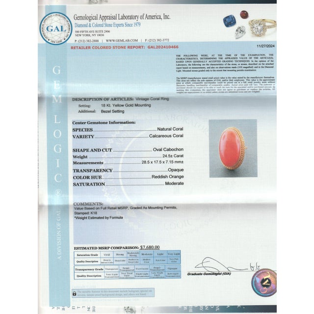 Mid-Century 18k Gold & 24.5 Ct Japanese Red/Orange Coral Cabochon Cocktail Ring For Sale - Image 12 of 12