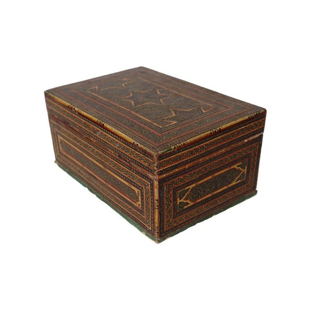 Antique Islamic Khatam Kari Chest Box cabinet, 18th/19th century A Qajar katamkari box 19th Century profusely inlaid with...