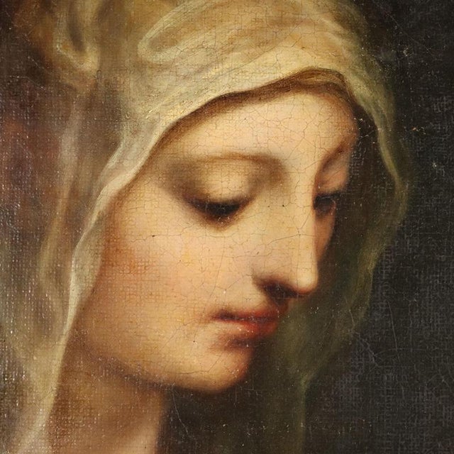 Italian School, Painting of the Madonna in Prayer, Oil on Canvas For Sale - Image 4 of 10