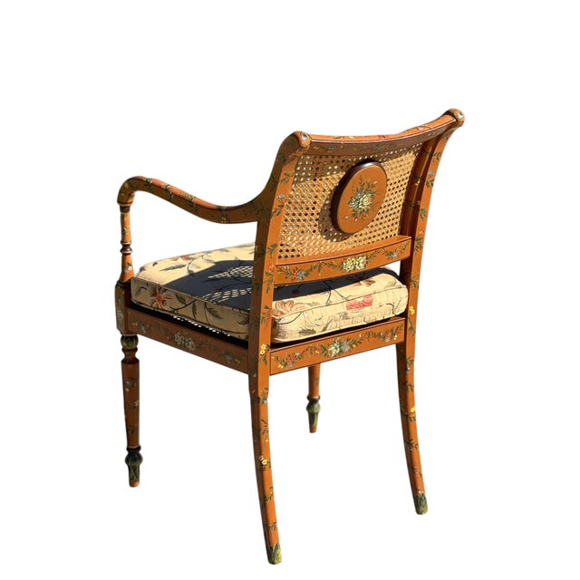 Late 20th Century English Adam’s Style Painted Cane Armchair For Sale - Image 15 of 16