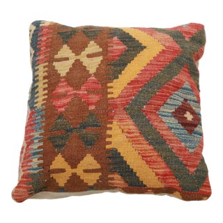 Arteverk Handwoven Afghan Kilim Pillow — Red & Green Diamonds For Sale