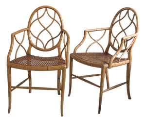 Vintage English Faux Bamboo Oval Back Armchairs in the Manner of Tom Parr for Colefax & Fowler
