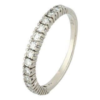 1960s Mid Century Diamond 14k White Gold Half Eternity Band, Size 7 For Sale