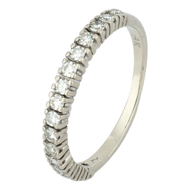 1960s Mid Century Diamond 14k White Gold Half Eternity Band, Size 7 For Sale