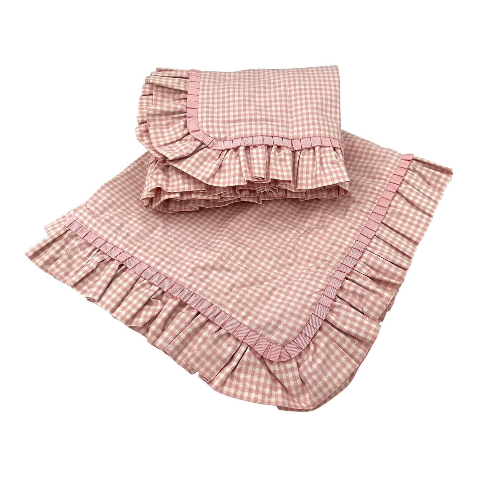 Jane Wilner Haute Couture Gingham Ruffle Euro Shams-A Set | Chairish