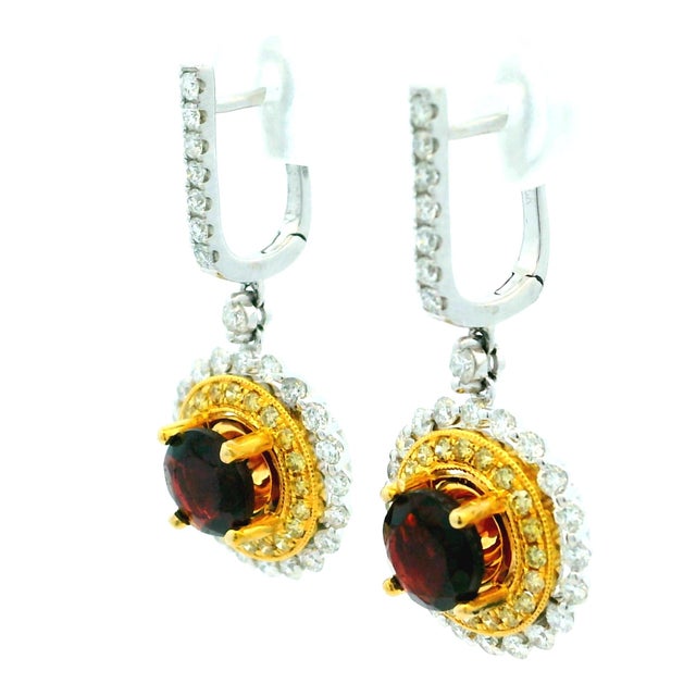 2000 - 2009 Italian Two-Tone Garnet & Diamond Drop Earrings in 14k Gold, A Pair For Sale - Image 5 of 8