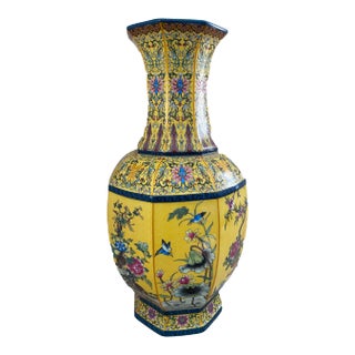 Vintage Famille Jaune Octagonal Shaped Vase 20"h For Sale
