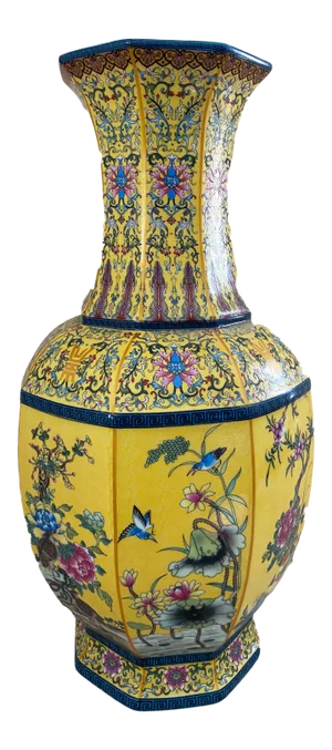Vintage Famille Jaune Octagonal Shaped Vase 20"h