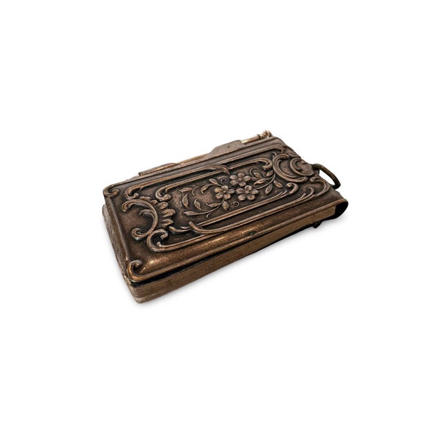 Antique French Silver-Tone Carnet De Notes With Original Pencil, Thistle and Floral Relief For Sale - Image 10 of 11