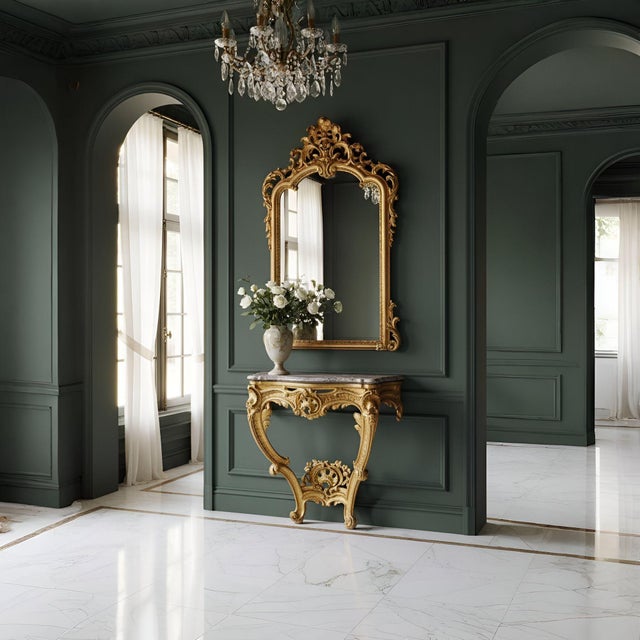 LOUIS XV CARVED GILTWOOD PIER TABLE WITH CONFORMING MARBLE TOP France, circa mid-to-late 18th century Item # 405FKP22P A...