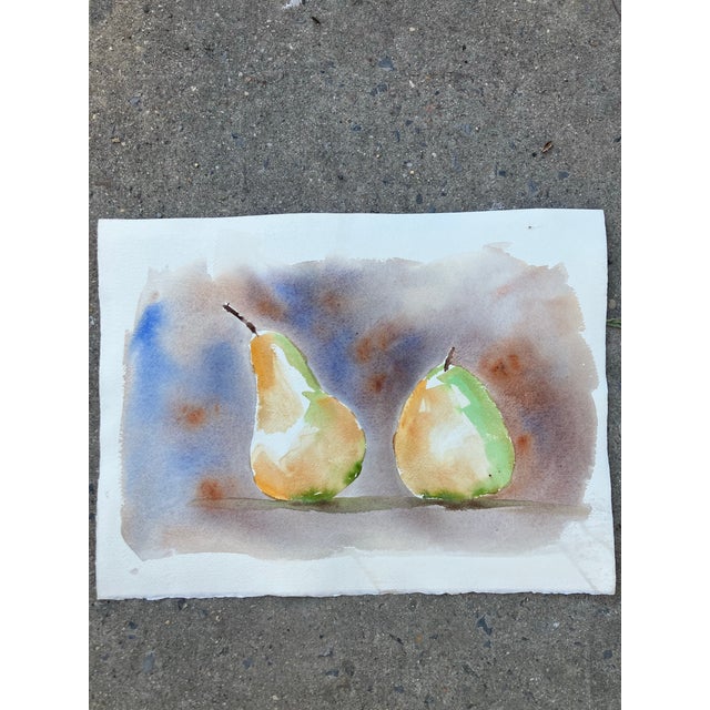 Contemporary 1970’s Original Impressionist Watercolor Painting With 2 Pears Double Sided For Sale - Image 3 of 3