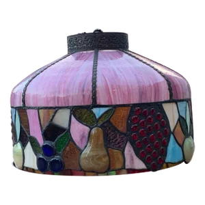 1940s Tiffany Style Fuschia Leaded Glass Pendant Lamp