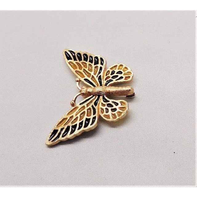 Metal Vintage Circa 1971 Napier Black Yellow Plique-a-Jour Butterfly Brooch For Sale - Image 7 of 8